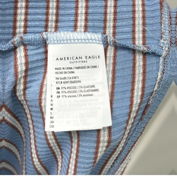 NWT American Eagle Women's XL Blue Brown Stripped Ribbed Shirt Tie Front - Picture 7 of 8